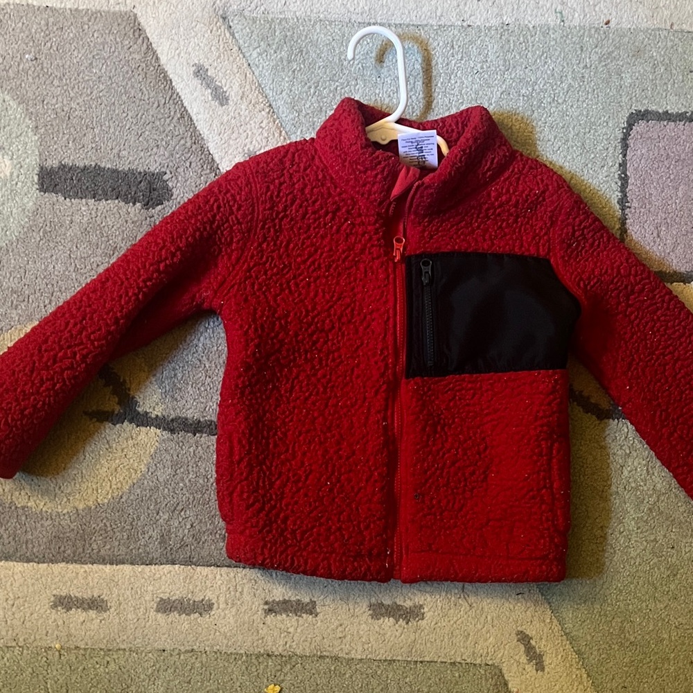 Jumping Beans Red Fleece Jacket with Black Accents zip down size 4t